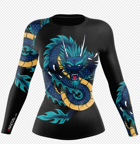 Women's Blue Dragon Long Sleeve Top by XMARTIAL - stylish and comfortable athletic wear