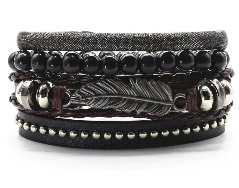Men's genuine leather vintage braided bracelet with adjustable closure