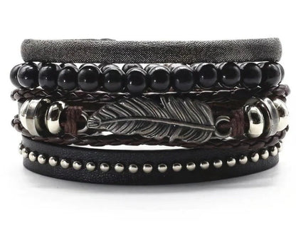 Men's genuine leather vintage braided bracelet with adjustable closure