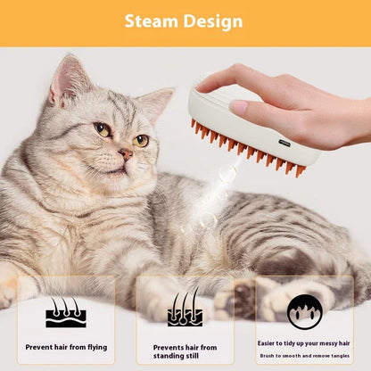 USB Rechargeable Pet Grooming Brush with Gentle Steam, Massage, and Detangling Functions for Cats