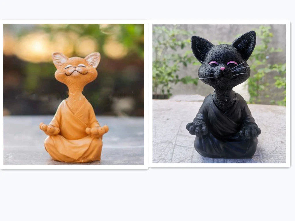 Captivating Black Buddha Cat Figurine crafted from premium resin, perfect for meditation spaces, yoga studios, and home decor