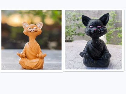 Captivating Black Buddha Cat Figurine crafted from premium resin, perfect for meditation spaces, yoga studios, and home decor