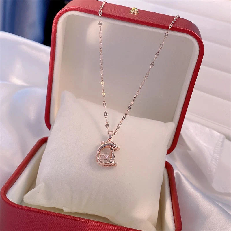 Valentine's Day titanium steel perfume bottle pendant necklace with zircon detail