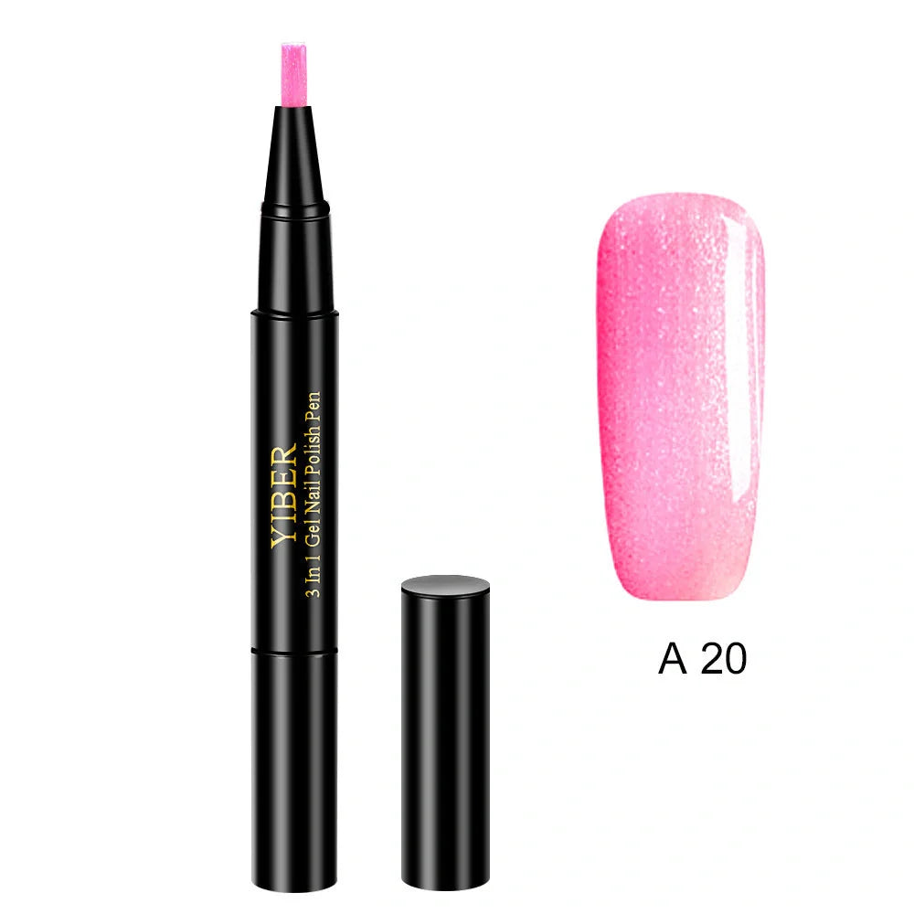 3-in-1 Gel Nail Varnish Pen with Glitter for easy one-step nail art