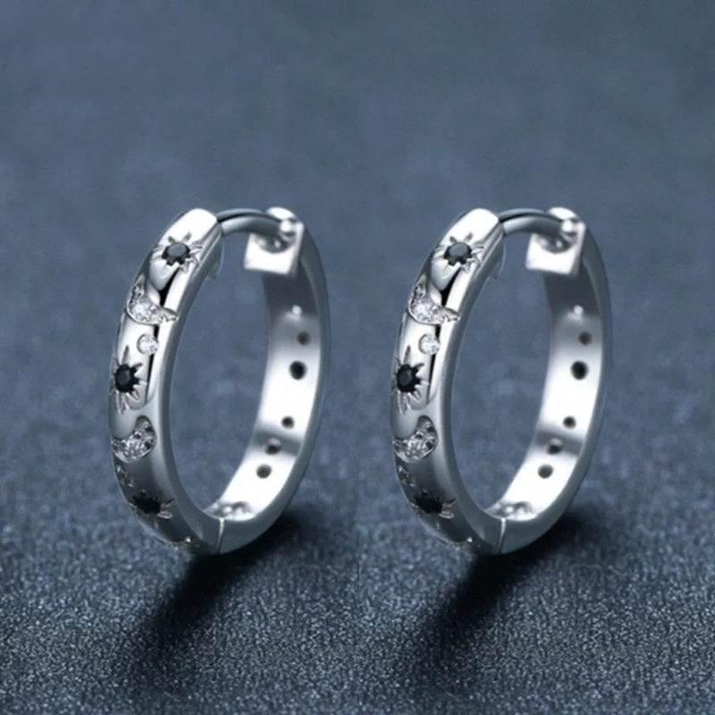 Elegant French Zircon Star and Moon Earrings with copper base and natural finish