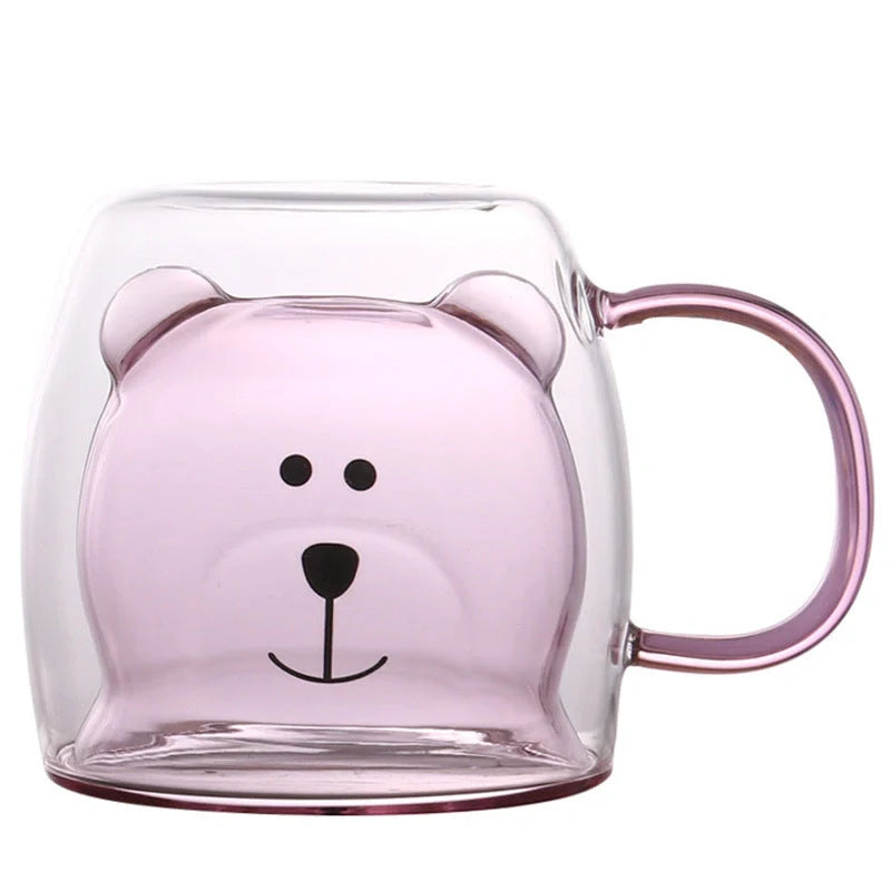Creative Bear Double Coffee Milk Glass in pink, amber, transparent, and lake green colours