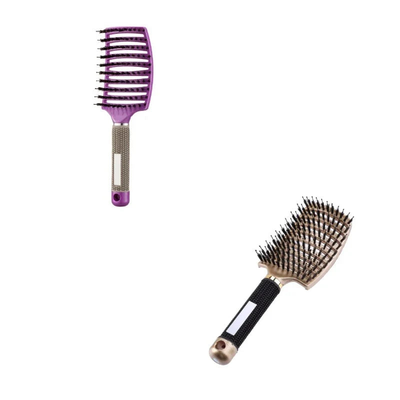 A premium hair brush with a sleek design, featuring soft bristles and a rounded massage function for healthy, detangled hair