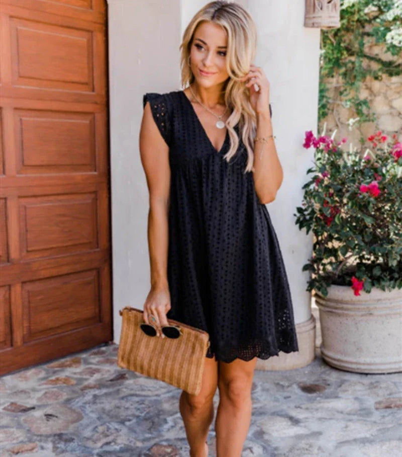 Stylish sleeveless lace pocket beach dress in a variety of vibrant colors
