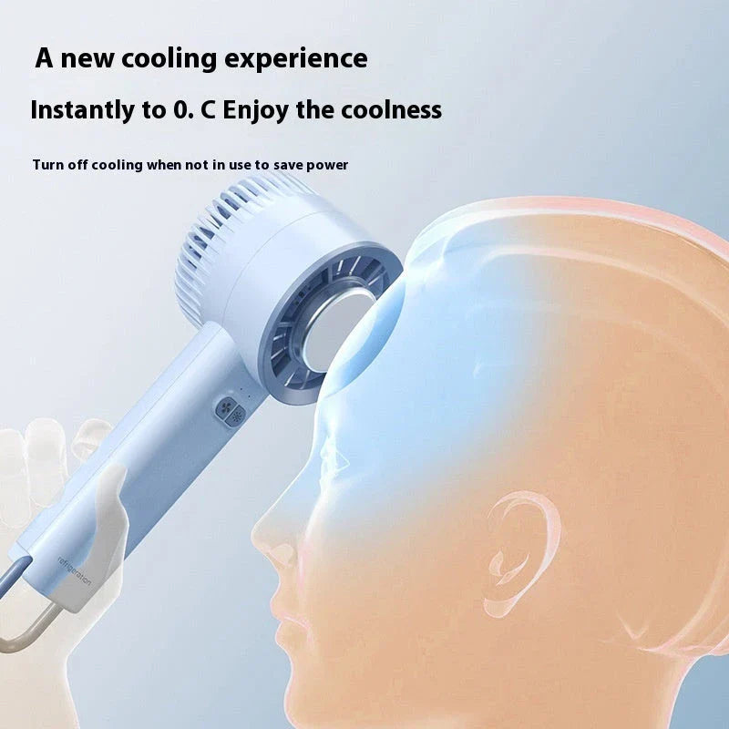Powerful and portable handheld turbo fan with ice-cooling function for refreshing summer comfort