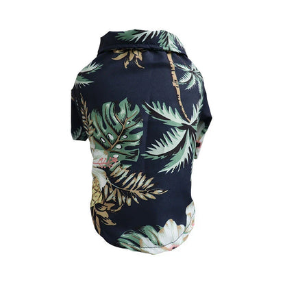 Chic summer dog shirt in vibrant tropical prints, made of breathable chiffon fabric for comfort