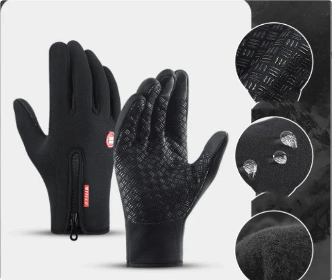 Warm, touchscreen-friendly motorcycle riding gloves made with cozy polar fleece lining for superior insulation and grip