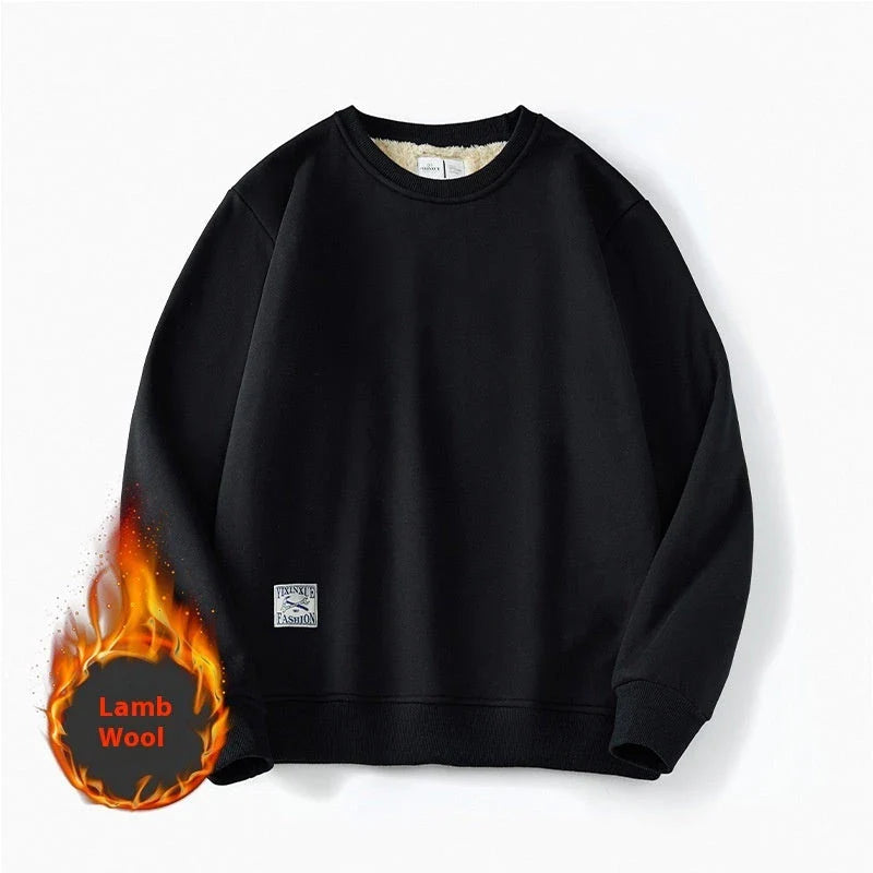 Cozy fleece pullover sweatshirt for men in a variety of colors including apricot, navy blue, red, black, light blue, burgundy, light gray, and dark gray