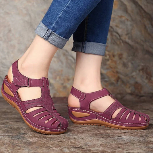 Women's Plus Size Retro Sandals with round toe and wedge heel in various colours