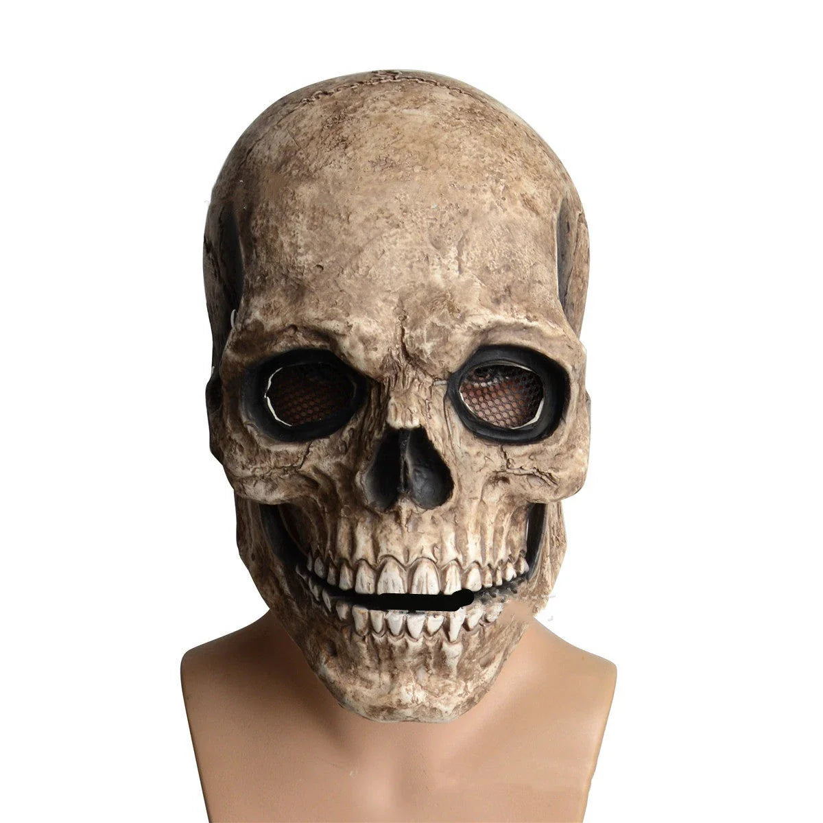 Creepy skeletal horror mask with movable jaw - perfect for Halloween costume and cosplay