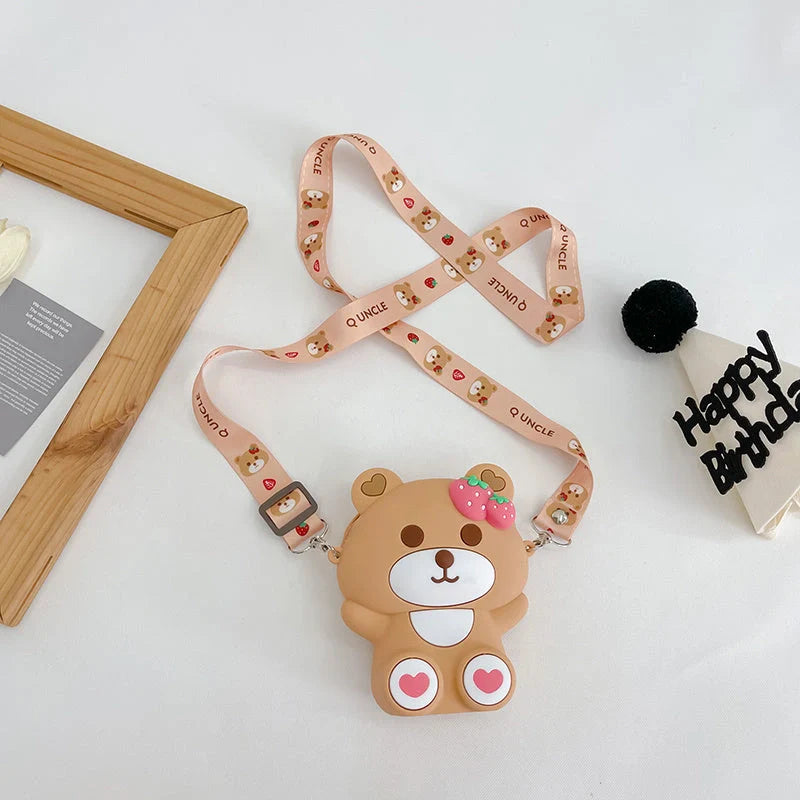 Kids' adorable strawberry bear shoulder bag for daily use