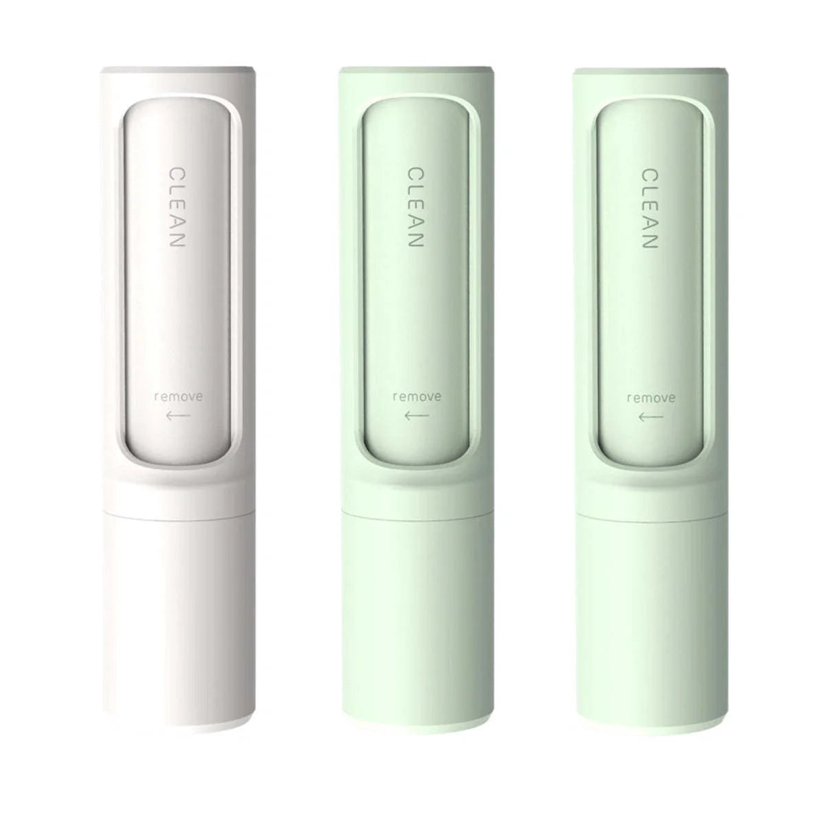 Rotating cylinder electrostatic pet hair remover brush in white, blue, green, and pink