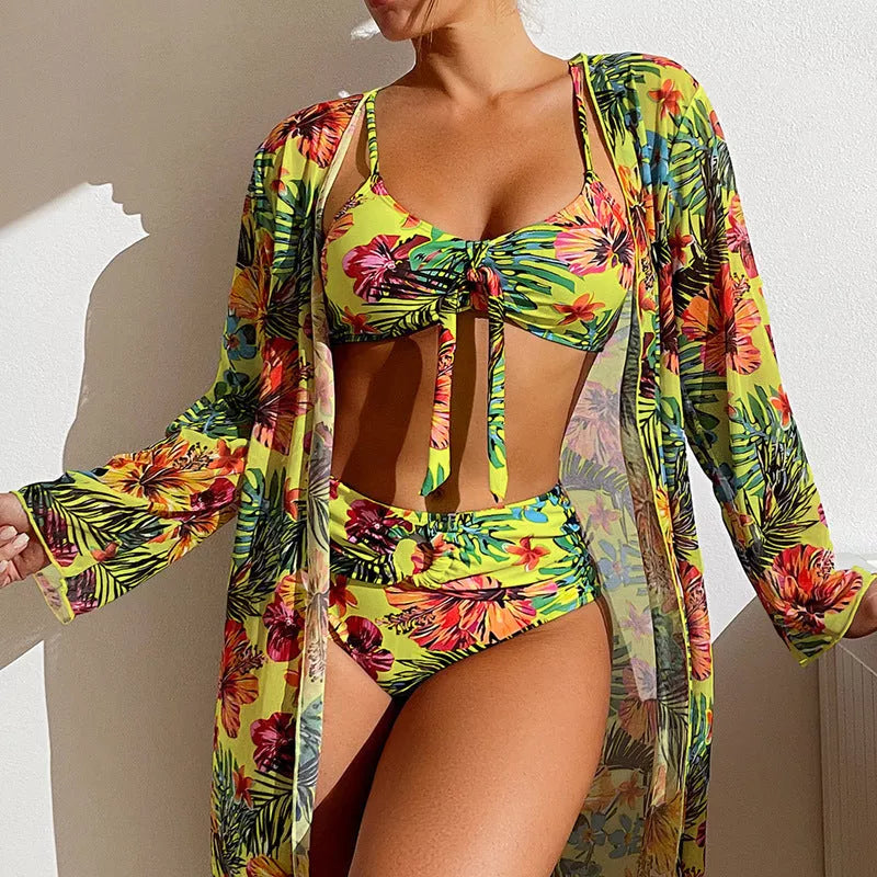 Women's plus size long blouse split bikini suit in vibrant colours