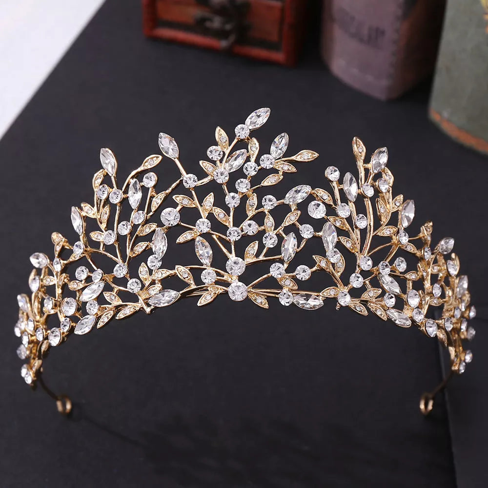 Vintage rhinestone headdress crown with green phantom quartz crystals, perfect for stage and party