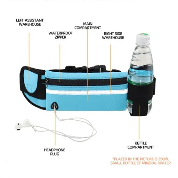 Slim nylon fitness waist bag with zipper pocket for secure storage during sports