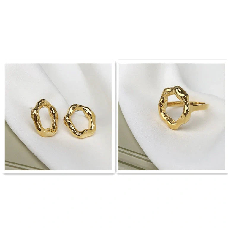 Vintage French cold wind ring with geometric design and electroplated finish for women