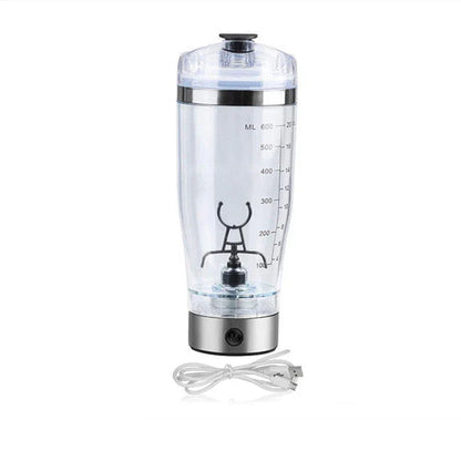 Cordless USB powered protein shake mixer cup with sleek white design and large 600ml capacity