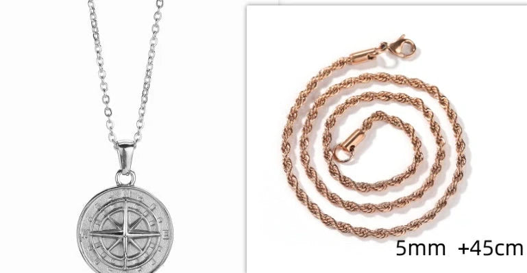 Elegant Stainless Steel Compass Necklace in gold and silver designs