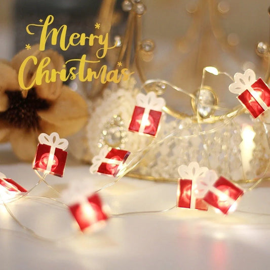 Festive LED string lights with Christmas-themed ornaments for home and party decor