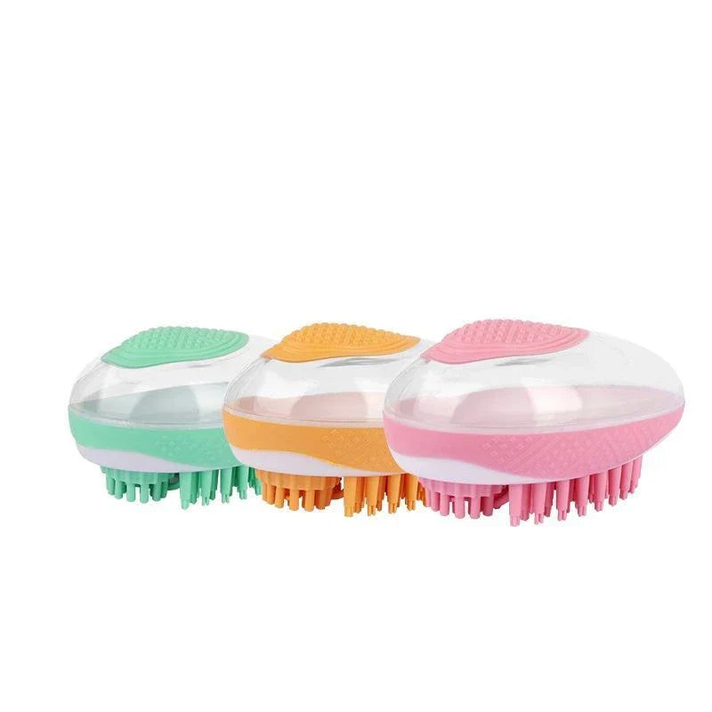 Premium pet grooming brush with soft silicone bristles for bathing and massaging dogs and cats