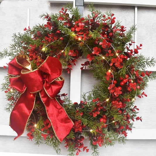 45cm artificial cherry pattern Christmas wreath with LED lights