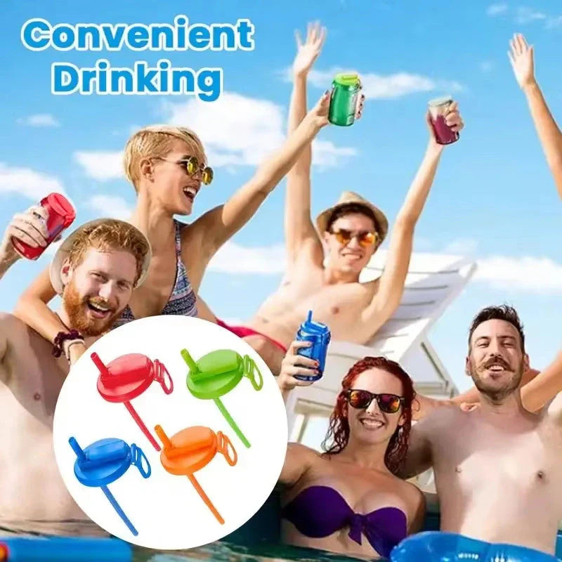 Reusable soda can lid with straw in various colours, fitting standard Coke cans