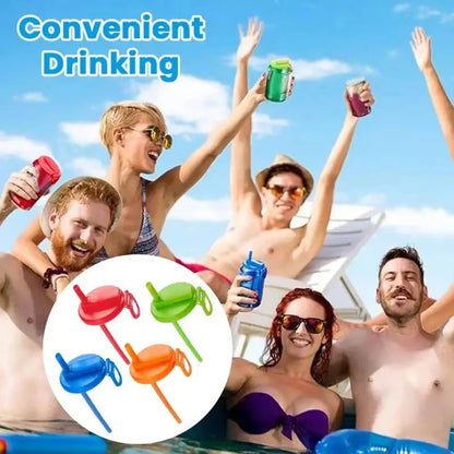 Reusable soda can lid with straw in various colours, fitting standard Coke cans