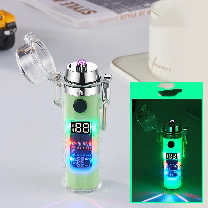Transparent shell dual arc USB charging lighter with LED power display