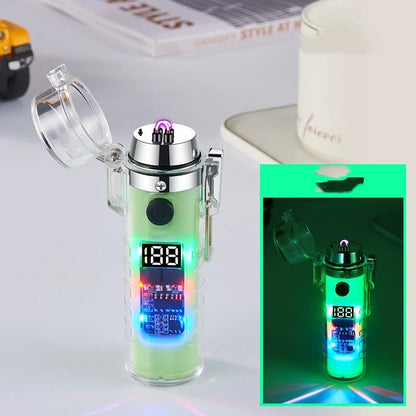 Transparent shell dual arc USB charging lighter with LED power display