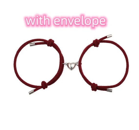 Adjustable nylon love magnetic bracelet with sticky metal heads in various colours