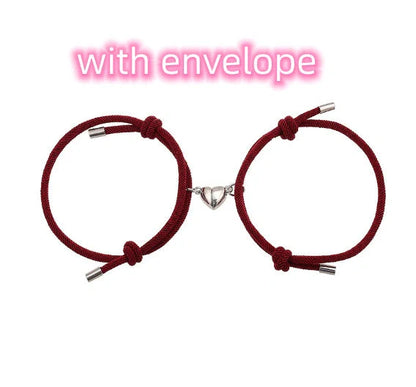 Adjustable nylon love magnetic bracelet with sticky metal heads in various colours