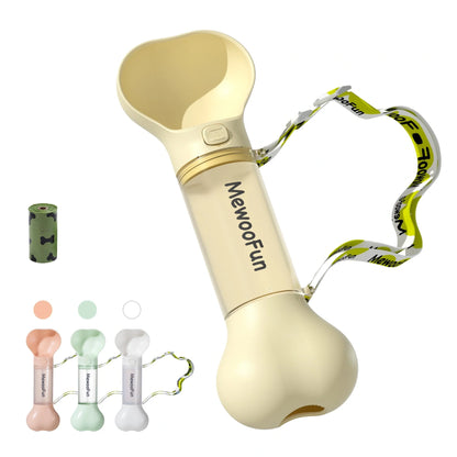 Mewoofun 2-in-1 leak-proof pet water bottle with adjustable strap and poop bag storage