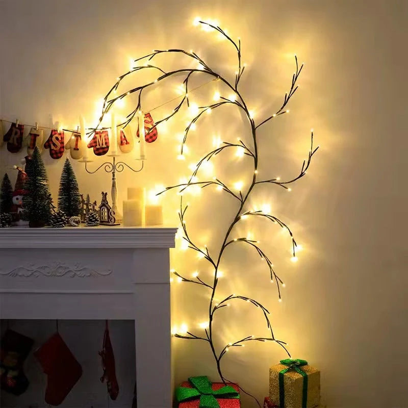 Flexible DIY Willow Vine Branch LED Light Garland with warm white lights