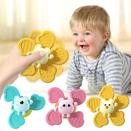 Baby bath spinning top toy with animal shapes and suction cups