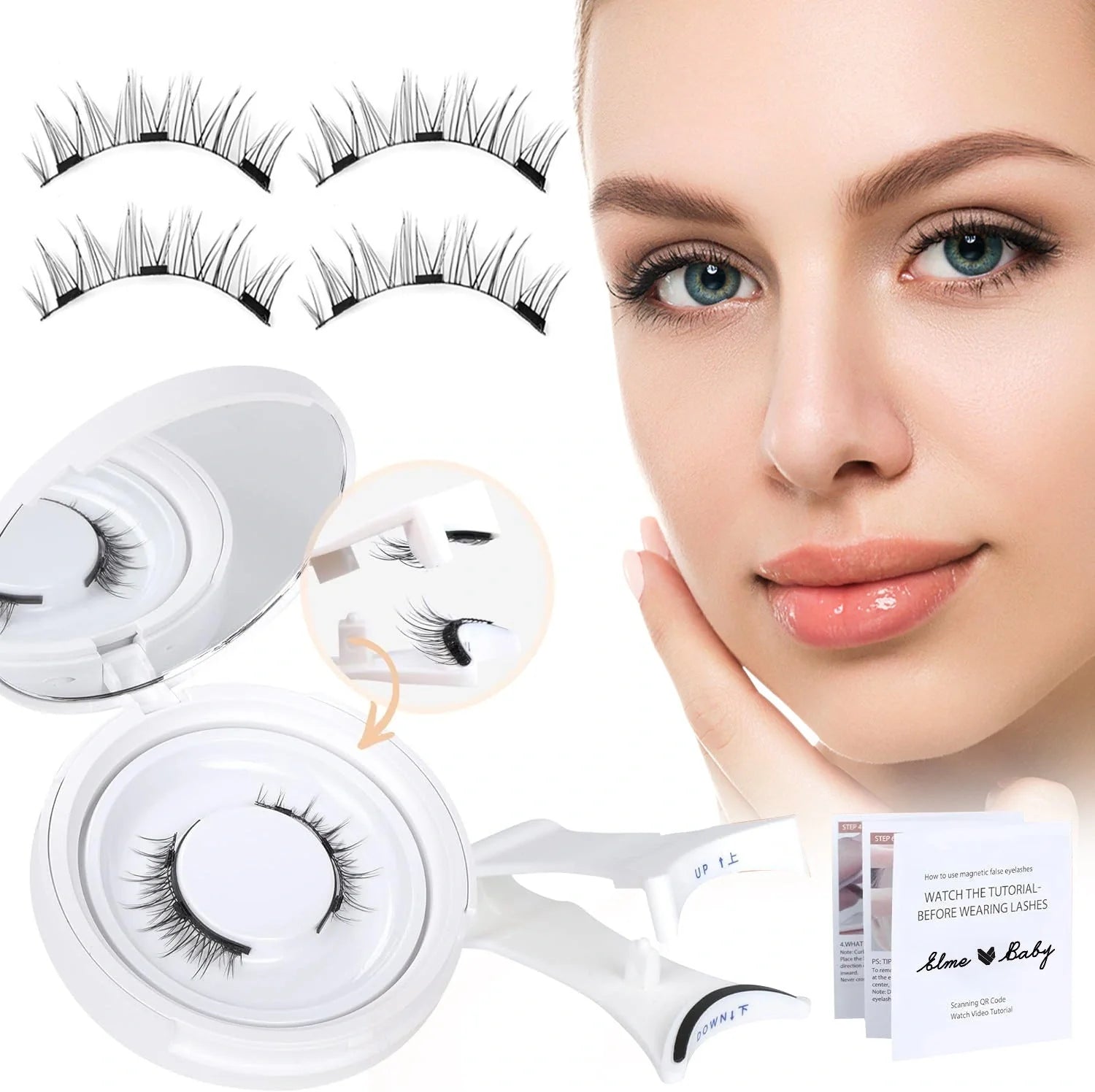 Premium magnetic suction false eyelashes in mink hair for a natural, glamorous look