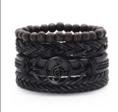 Men's genuine leather vintage braided bracelet with adjustable closure