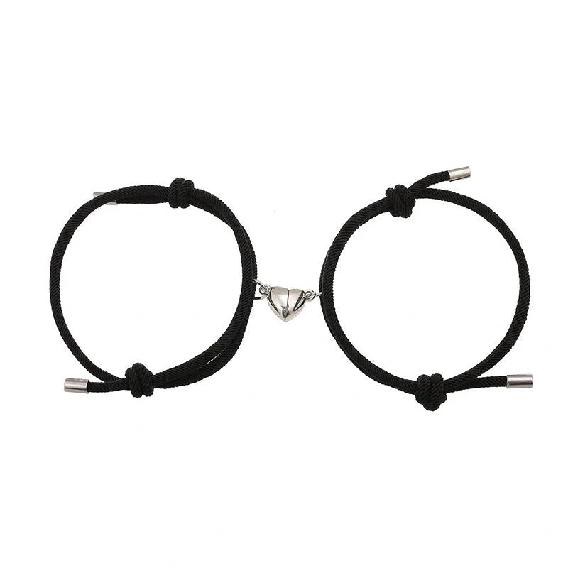 Adjustable nylon love magnetic bracelet with sticky metal heads in various colours