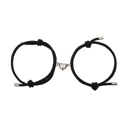 Adjustable nylon love magnetic bracelet with sticky metal heads in various colours