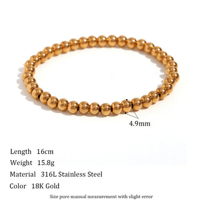 Vintage-inspired stainless steel and 18K plated elastic bead bracelet in a range of sizes and colours