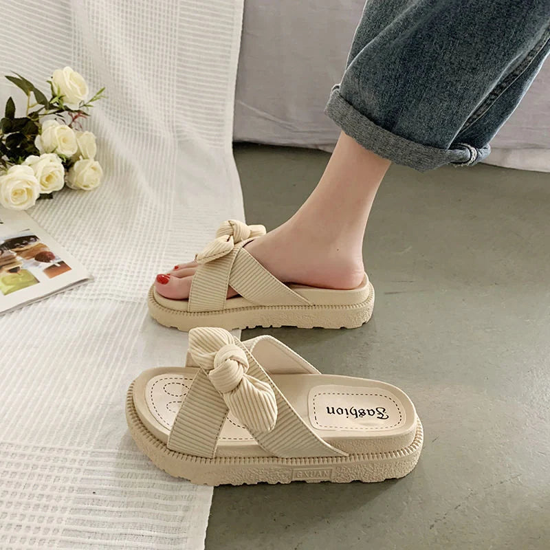 Women's Two Wear Flat Platform Sandals in green, beige, and black