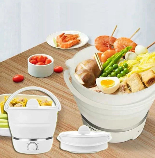 Portable folding electric cooker with food-grade silicone liner and stainless steel components