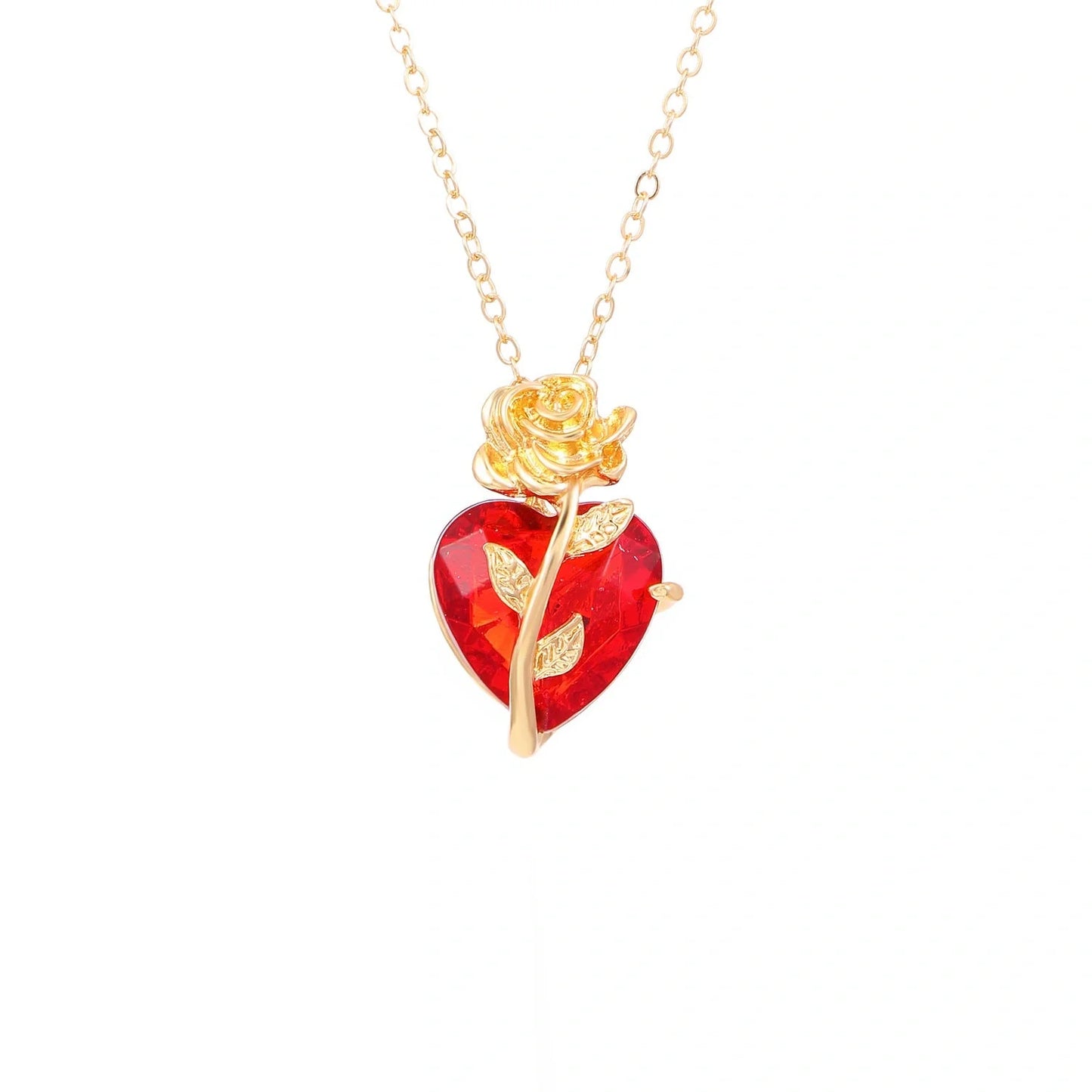 Punk Rose Love Necklace with heart-shaped clavicle chain pendant in black, gold, and silver.