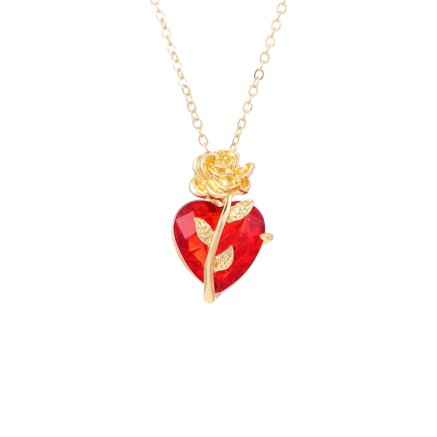 Punk Rose Love Necklace with heart-shaped clavicle chain pendant in black, gold, and silver.