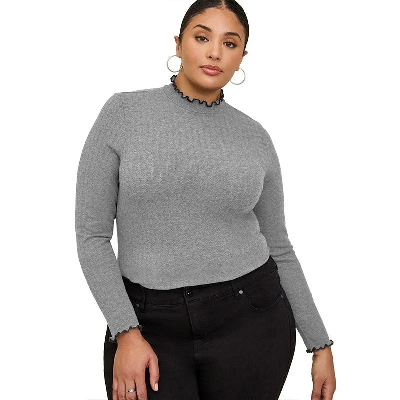 Women's slim fit half-high collar long sleeve t-shirt in various colours