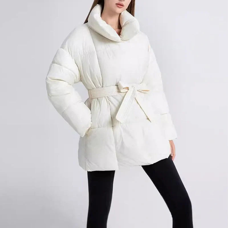 Winter plaid sewing lapel coat with lace-up design for women in black, white, and coffee