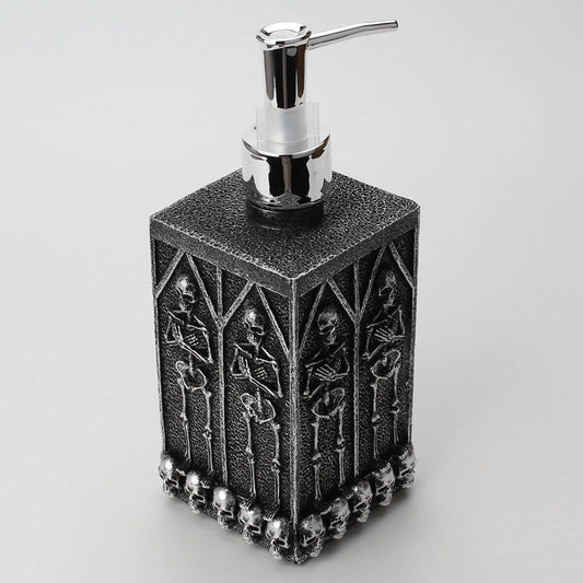 Stylish skull-shaped hand sanitizer dispenser made of premium resin with a large 460ml capacity for convenient hygiene on the go